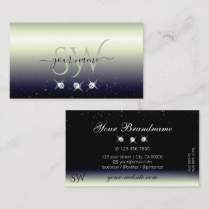 Silver Blue Black Gradient Sparkle Jewels Monogram Visitekaartje