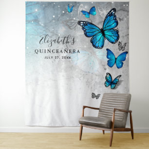 Silver Blue Butterfly Photo Backdrop Tapestations Wandkleed