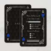 Silver Blue Casino Vegas Song Request Wedding RSVP Kaartje (Voorkant / Achterkant)