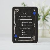 Silver Blue Casino Vegas Song Request Wedding RSVP Kaartje (Staand voorkant)