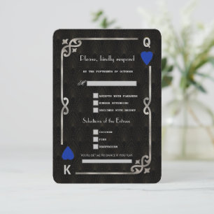 Silver Blue Casino Vegas Song Request Wedding RSVP Kaartje