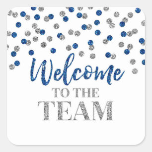 Silver Blue Confetti Welcome to Team Vierkante Sticker
