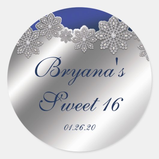 Silver & Blue Crystal Sneeuwvlok Winter Stickers (Voorkant)