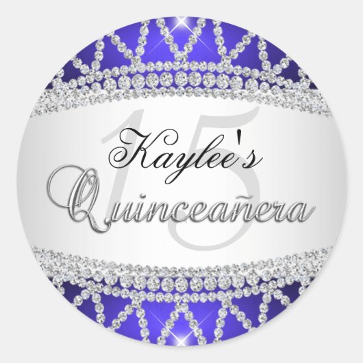 Silver & Blue Diamond Quinceanera Sticker (Voorkant)