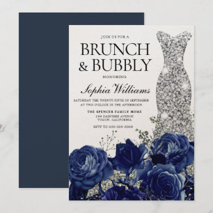 Silver Blue Dress Brunch en Bubble Vrijgezellenfee Kaart