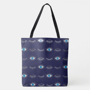 Silver Blue Evil Eye Eyelashes Nazar Mati Pattern Draagtas