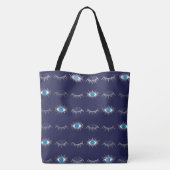 Silver Blue Evil Eye Eyelashes Nazar Mati Pattern Draagtas (Achterkant)