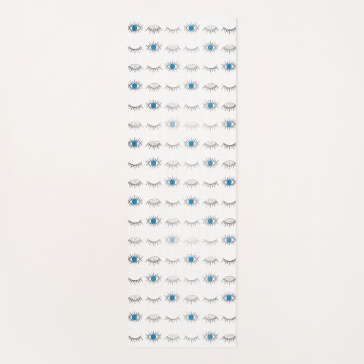 Silver Blue Evil Eye Eyelashes Nazar Mati Pattern Yogamat (Voorkant)
