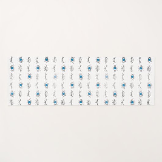 Silver Blue Evil Eye Eyelashes Nazar Mati Pattern Yogamat (Voorkant (horizontaal))