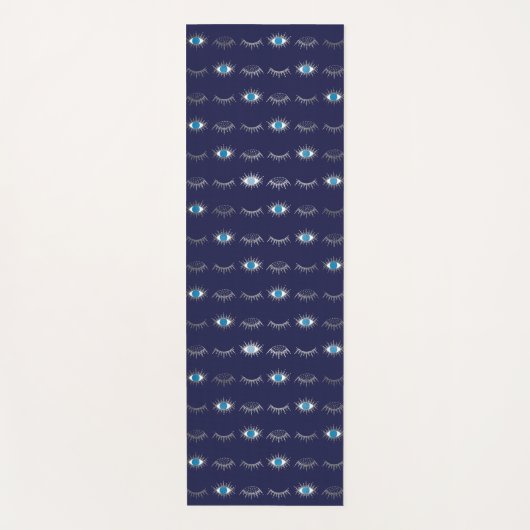 Silver Blue Evil Eye Eyelashes Nazar Mati Pattern Yogamat (Voorkant)