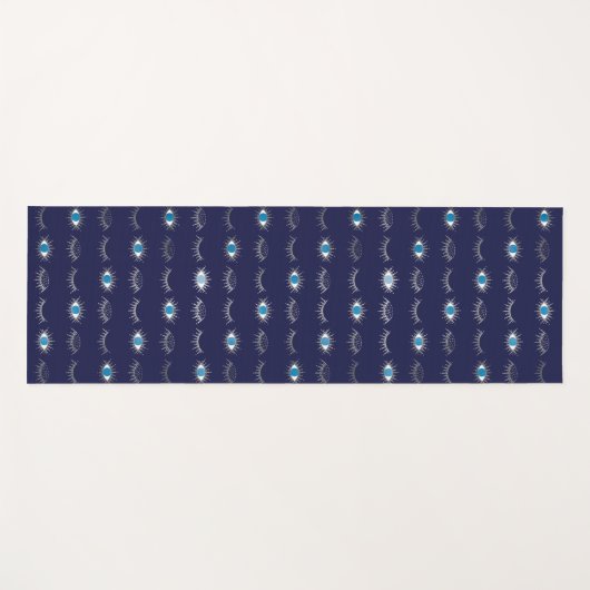 Silver Blue Evil Eye Eyelashes Nazar Mati Pattern Yogamat (Voorkant (horizontaal))