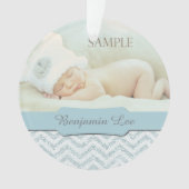 Silver Blue Faux Glitter Baby eerste kerstfoto Ornament (voorkant)