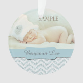 Silver Blue Faux Glitter Baby eerste kerstfoto Ornament
