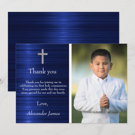 Silver Blue First Holy Communion Garçon Merci (Devant / Derrière)