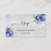 Silver Blue Floral bruiloft website RSVP QR code Informatiekaartje (Voorkant)