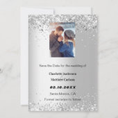 Silver blue floral foto Save the Date bruiloft (Achterkant)
