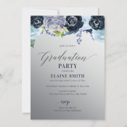 Silver Blue Floral Fotogradation Party Kaart
