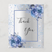 Silver blue floral glitter elegant bedankt (Voorkant)