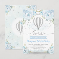 Silver Blue Floral Hot Air ballon, 1e verjaardag