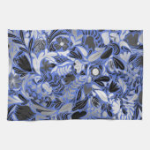Silver Blue Floral Leaves Illustration Pattern Theedoek (Horizontaal)