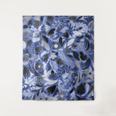 Silver Blue Floral Leaves Illustration Pattern Wandkleed (Voorkant)