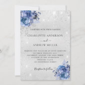 Silver blue florals elegant bruiloft kaart (Voorkant)