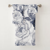 Silver Blue  Flowers Pattern Bath Towel Set Bad Handdoek (Insitu)
