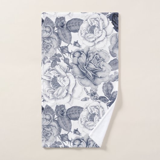 Silver Blue  Flowers Pattern Bath Towel Set Bad Handdoek (Handdoek)