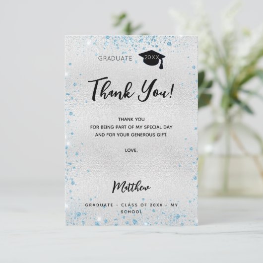 Silver Blue glitter bedankt (Staand voorkant)