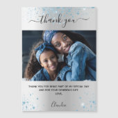 Silver blue glitter foto bedankt je magneet (Voorkant)