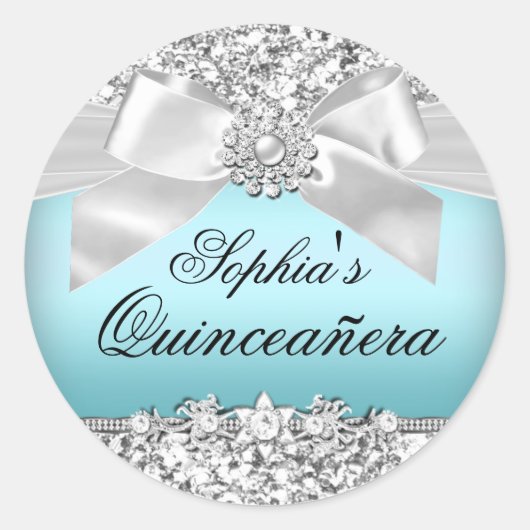 Silver Blue Glitter & Jewel Bow Sticker (Voorkant)