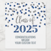 Silver Blue Glitter Klasse van 2025 Afstuderen Wijn Etiket (Enkel label)