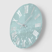 Silver Blue Glitter Minimal Metallic Roman Nummers Grote Klok (Hoek)
