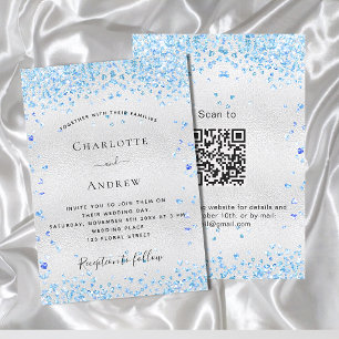 Silver blue harten QR code RSVP bruiloft Kaart