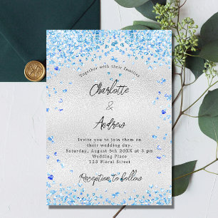 Silver Blue Hearts budget bruiloft Uitnodiging Briefkaart