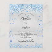 Silver Blue Hearts budget bruiloft Uitnodiging Briefkaart (Voorkant)