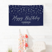 Silver & Blue Hexagon Confetti Happy Birthday Spandoek (Insitu)