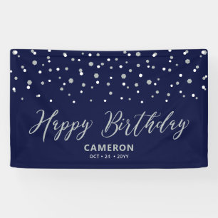 Silver & Blue Hexagon Confetti Happy Birthday Spandoek