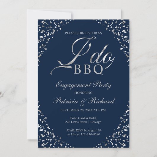 Silver Blue I DO BBQ Engagement Party Invitation (Devant)