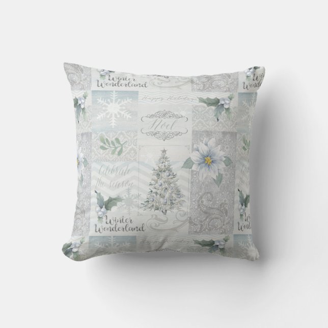 Silver Blue Kerstdecor Pillow Kussen (Voorkant)