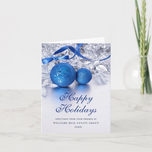 Silver Blue-kerstsierbegroet Feestdagen Kaart (Voorkant)