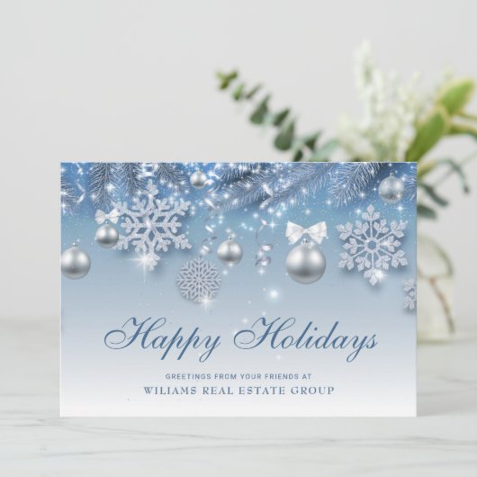 Silver Blue-kerstsierbegroet Feestdagenkaart (Staand voorkant)