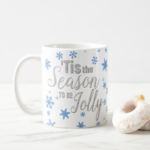 Silver Blue Kersttypografie Cute Glitter Snow Koffiemok