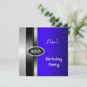 Silver Blue Mannen 40th Birthday Party Man Kaart (Staand voorkant)