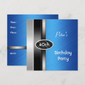 Silver Blue Mannen 40th Birthday Party Man Kaart (Voorkant / Achterkant)