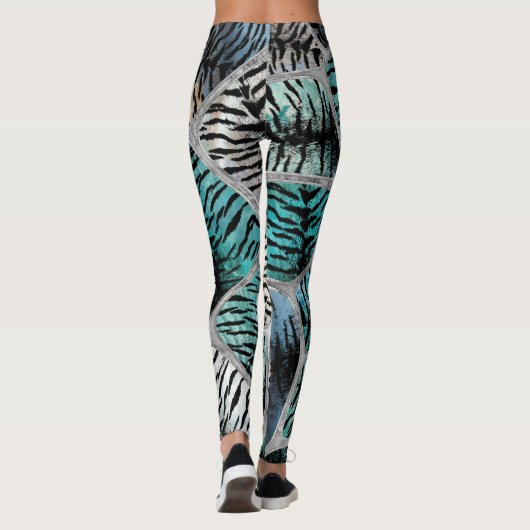 Silver Blue Marbles Tiger Faux Cells Leggings (Achterkant)