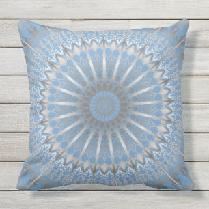 Silver Blue Modern Geometric Mandala Buitenkussen