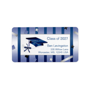 Silver Blue mortar en diploma Afstuderen address Etiket