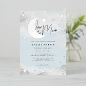 Silver Blue Over the Moon Baby shower Folie Folie Uitnodiging (Staand Voorkant)