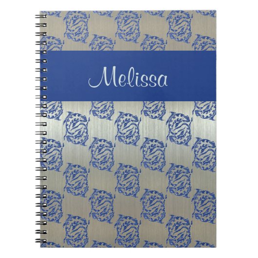 Silver Blue Pisces Fish Pattern Notitieboek (Voorkant)